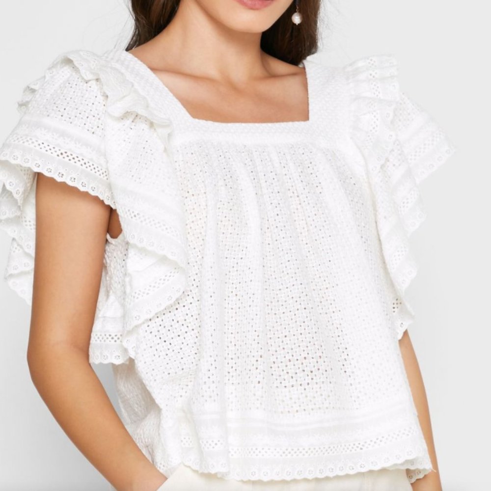 NWOT English Factory White Square Neck Eyelet Top, Size M
